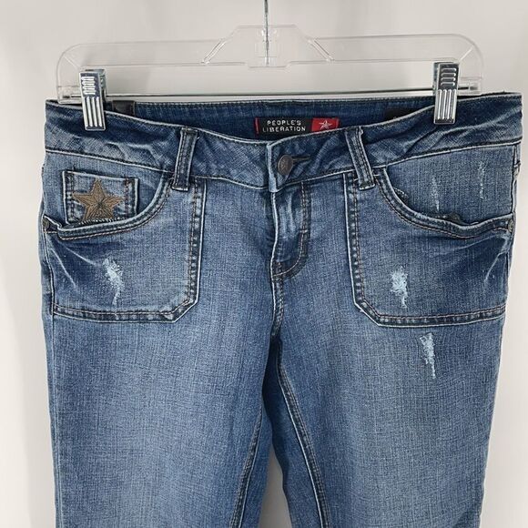 People’s Liberation cropped ankle crop skinny jeans embroidered denim pants 7 8 - Picture 4 of 15